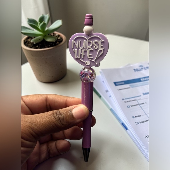 Accessories - Custom Made Nurse Life Heart Top Purple Glitter Pen